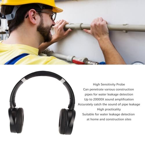 Water Leakage Detection, 20000X Amplification Pipe Leak Detector Kit, with Adjustable Earphone Headphone for Different Conditions, Sites, Indoor Outdoor (US Plug)