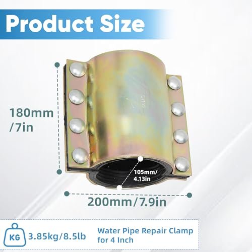 Water Pipe Repair Clamp for 4 Inch Leak Sealer Pipe, Emergency Pipe Repair Kit, Plumbing Leak Fix Tool for PE/PVC/Steel/Iron Pipes