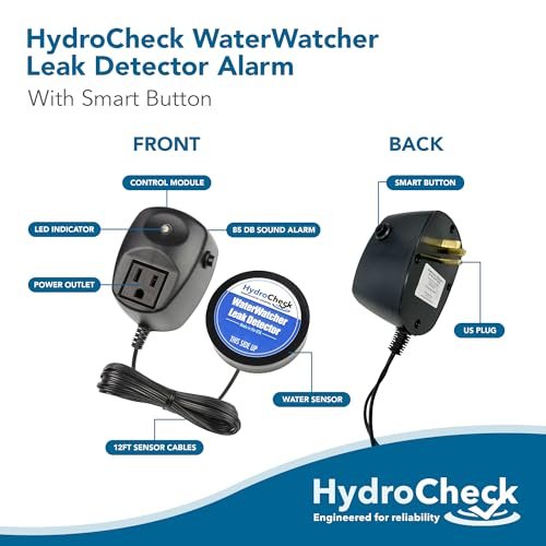 Water Sensor Alarm, Smart Water Leak Detector for Home & Basements | Made in The USA | Automatic Flood Detectors and Water Alarm, Pure Water Capable (WaterWatcher)