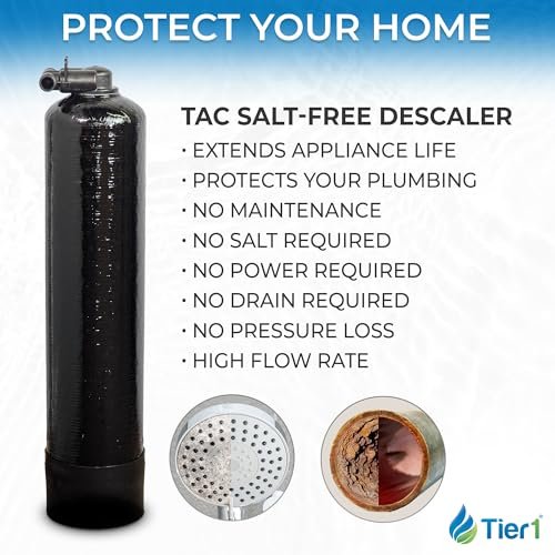 Water Softener Alternative | Salt-Free Water Conditioner | TAC Scale Prevention | 900,000 Gallon Capacity, 8-9 Year Life | Whole House Water Filtration System | Tier1