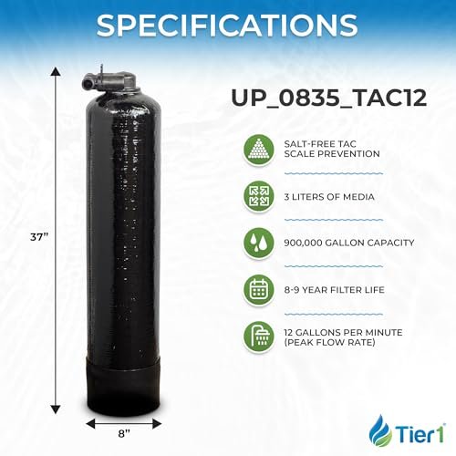 Water Softener Alternative | Salt-Free Water Conditioner | TAC Scale Prevention | 900,000 Gallon Capacity, 8-9 Year Life | Whole House Water Filtration System | Tier1