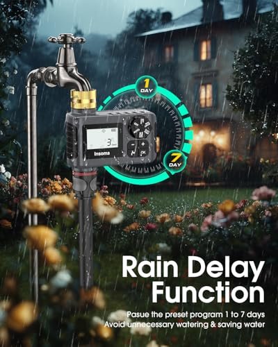 Water Timer for Outdoor Garden Hose, Hose Timer with Rain Delay/Manual Mode, Automatic Drip Irrigation Controller System for Lawn Yard Garden Watering