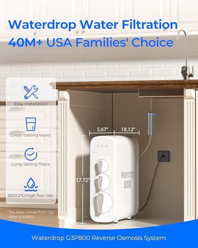 Waterdrop G3P800 Reverse Osmosis System, 800 GPD Fast Flow, NSF/ANSI 42 & 53 & 58 & 372 Certified, 3:1 Pure to Drain, Tankless Under Sink RO Water Filter System, LED Purifier, Smart Faucet