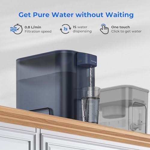 Waterdrop Large 27-Cup Mega Electric Water Filter Dispenser, 200-Gallon Rechargeable Instant Pitcher, NSF/ANSI 42&53&401&372, Reduce PFAS, Lead, Chlorine, with 1 Filter, Blue, Does not Lower TDS