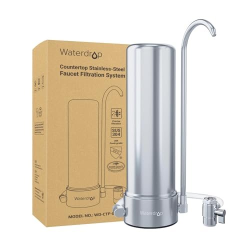 Waterdrop Water Filter for Sink Faucet, NSF/ANSI 42 Certified Countertop Water Filter System, 5-Stage Stainless Steel Faucet, 8000 Gallons, Reduces Heavy Metals and 99% Chlorine, WD-CTF-01(1 Filter)