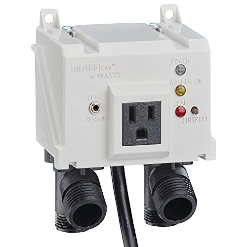 Watts A2C-SC Series Intelliflow 1/2" Washing Machine Smart Water Shutoff Valve with Leak Sensor, Inlet Adapters, Without Wall Box, Automated Flood Detection with Real-Time Text and E-Mail Alerts