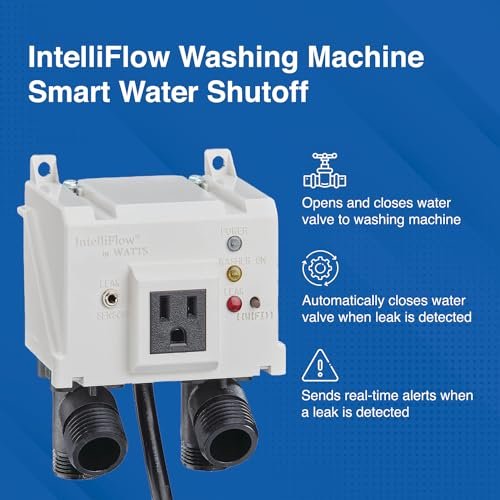 Watts A2C-SC Series Intelliflow 1/2" Washing Machine Smart Water Shutoff Valve with Leak Sensor, Inlet Adapters, Without Wall Box, Automated Flood Detection with Real-Time Text and E-Mail Alerts
