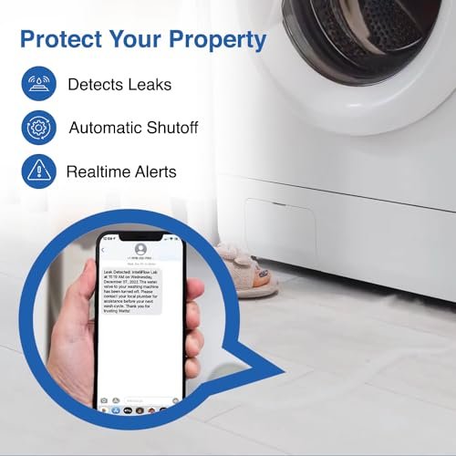 Watts A2C-SC Series Intelliflow 1/2" Washing Machine Smart Water Shutoff Valve with Leak Sensor, Inlet Adapters, Without Wall Box, Automated Flood Detection with Real-Time Text and E-Mail Alerts