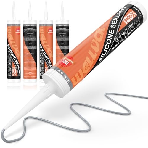 WELLUCK Grey Silicone Caulk, 100% Waterproof Silicone Sealant Adhesive Caulking,for RV, Kitchen,Bathroom, Window, Door, Glass,10.2FL.OZ/300ML（4 Pack）
