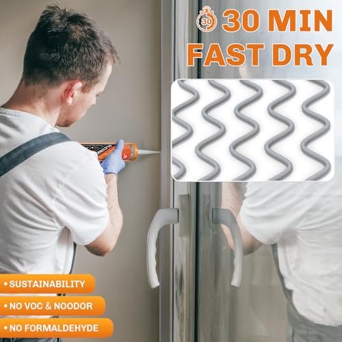 WELLUCK Grey Silicone Caulk, 100% Waterproof Silicone Sealant Adhesive Caulking,for RV, Kitchen,Bathroom, Window, Door, Glass,10.2FL.OZ/300ML（4 Pack）