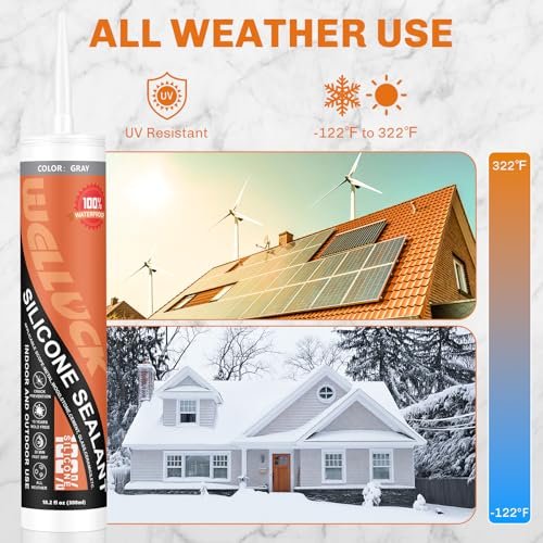 WELLUCK Grey Silicone Caulk, 100% Waterproof Silicone Sealant Adhesive Caulking,for RV, Kitchen,Bathroom, Window, Door, Glass,10.2FL.OZ/300ML（4 Pack）