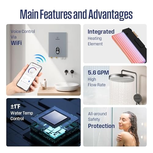 Westinghouse 24kW 240V Electric Tankless Water Heater, Instant Hot Water Heater, On Demand Hot Water, Smart WiFi Control, Works with Alexa & Google Home, ETL Certified, IPX4, Apolo-24kW