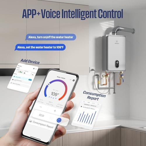 Westinghouse Natural Gas Tankless Water Heater Indoor Installation Max 5.1 GPM 120,000 BTU, WIFI Enable Temp Self Modulating Non Condensing High Efficiency for House or Commercial, APOLO Performance