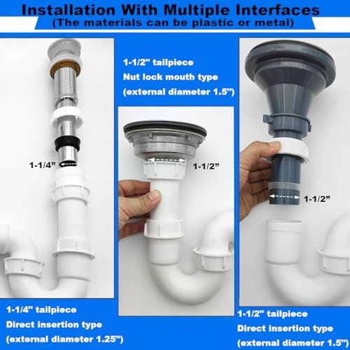 White 1 1/4" and 1-1/2" PVC P-Trap Plumbing Kit with Threaded Adapter, J-Bend for Restroom Sink Kitchen Sink Drain Pipe, Flexible Extension Tube Drain Tailpiece