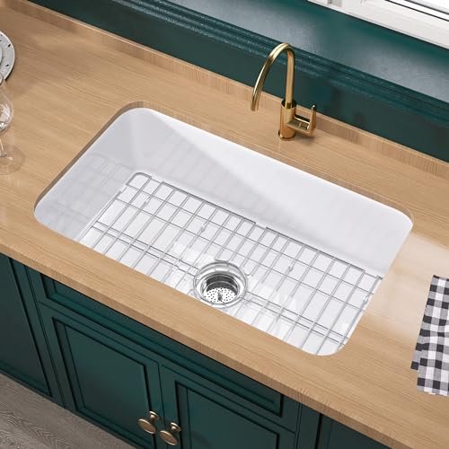 White Undermount Kitchen Sink 32 Inch - Topmount Fireclay Bar Sink Drop In 32"x19"x10", Dual Mount, Single Bowl, with 2 Custom Accessories, Glossy White, for Kitchen