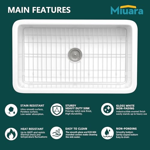 White Undermount Kitchen Sink 32 Inch - Topmount Fireclay Bar Sink Drop In 32"x19"x10", Dual Mount, Single Bowl, with 2 Custom Accessories, Glossy White, for Kitchen