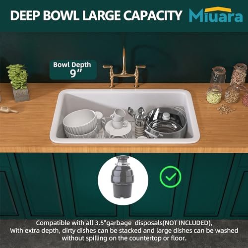 White Undermount Kitchen Sink 32 Inch - Topmount Fireclay Bar Sink Drop In 32"x19"x10", Dual Mount, Single Bowl, with 2 Custom Accessories, Glossy White, for Kitchen