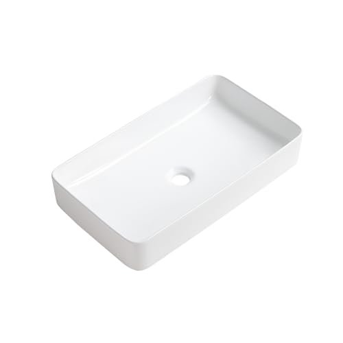 White Vessel Sink,Rectangle 24"x14" Bathroom Sink Above Counter Porcelain Ceramic Small Sink Bowl Ceramic Vessel Sinks for Bathrooms