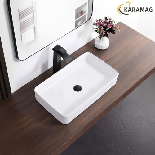 White Vessel Sink,Rectangle 24"x14" Bathroom Sink Above Counter Porcelain Ceramic Small Sink Bowl Ceramic Vessel Sinks for Bathrooms