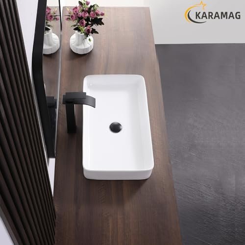 White Vessel Sink,Rectangle 24"x14" Bathroom Sink Above Counter Porcelain Ceramic Small Sink Bowl Ceramic Vessel Sinks for Bathrooms