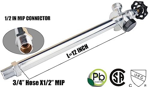 WHK Brass 12" Frost Proof Outdoor Faucet, Anti-Siphon Sillcock, Polished Chrome, 1/2" MIP x 3/4" Hose Bibb