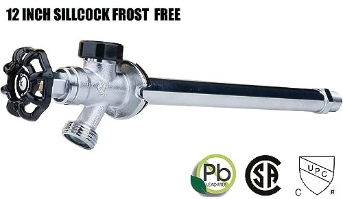 WHK Brass 12" Frost Proof Outdoor Faucet, Anti-Siphon Sillcock, Polished Chrome, 1/2" MIP x 3/4" Hose Bibb