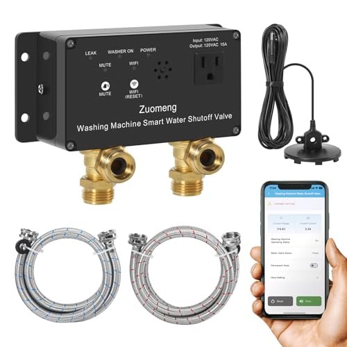 WiFi Smart Water Shutoff Valve with Leak Sensor, 3/4" Brass Valve & Extra Hose, Effortless Remote Control and Real-Time Water Leak Alerts via App