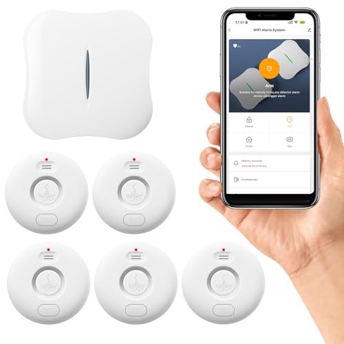 WiFi Water Leak Detector for Home 5pack, 120dB Adjustable Alarm, Smart Water Sensor Alarm, Wireless Water Leak Alert with App Notification, 5 Sensors & 1 Gateway for Bathroom,Laundry,Kitchen