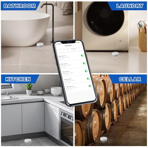 WiFi Water Leak Detector for Home 5pack, 120dB Adjustable Alarm, Smart Water Sensor Alarm, Wireless Water Leak Alert with App Notification, 5 Sensors & 1 Gateway for Bathroom,Laundry,Kitchen