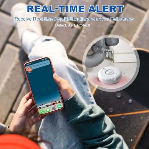 WiFi Water Leak Detectors 5 Pack, 120dB Adjustable Loud Water Leak Sensor, Wireless Wi-Fi Water Leak & Drip Alarm, App Alerts, 5 Water Alarm Sensors & 1 Hub for Home Kitchen, Bathroom, Sink, Laundry