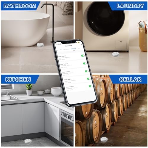 WiFi Water Leak Detectors 5 Pack, 120dB Adjustable Loud Water Leak Sensor, Wireless Wi-Fi Water Leak & Drip Alarm, App Alerts, 5 Water Alarm Sensors & 1 Hub for Home Kitchen, Bathroom, Sink, Laundry