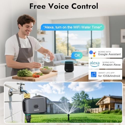 WiFi Water Timer Brass Inlet & Outlet, Smart Sprinkler Timer for Garden Hose, APP Remote Control WiFi Hose Timers, Voice Control with Alexa, Rain Delay and Manual Mode for Yard Lawn Watering