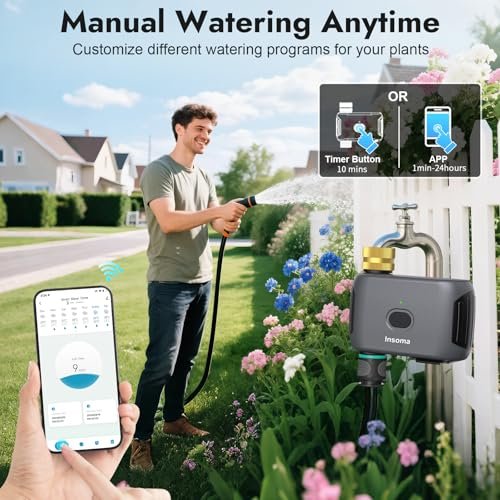 WiFi Water Timer Brass Inlet & Outlet, Smart Sprinkler Timer for Garden Hose, APP Remote Control WiFi Hose Timers, Voice Control with Alexa, Rain Delay and Manual Mode for Yard Lawn Watering