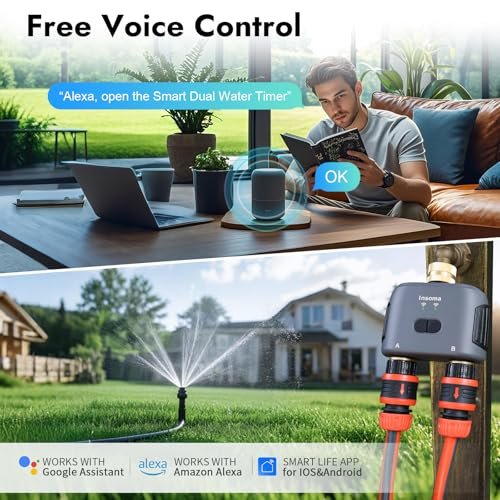 WiFi Water Timer for Garden Hose with Brass Inlet,Smart Hose Timer with WiFi Hub, APP & Voice Control,Up to 20 Watering Plans, 2-Zone Sprinkler Drip Irrigation System Controller for Yard Lawn Watering
