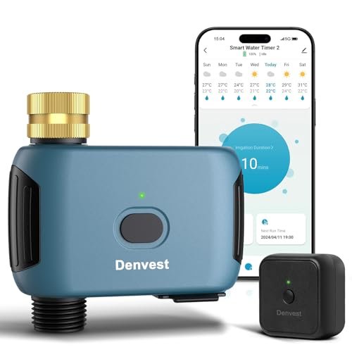 WiFi Water Timer with Brass Inlet, 1 Zone Smart Sprinkler Timer for Garden Hose Faucet, Hose Timers with WiFi Hub, Up to 20 Watering Plans, APP & Voice Control, Compatible with Alexa