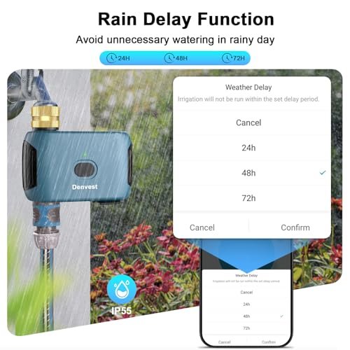 WiFi Water Timer with Brass Inlet, 1 Zone Smart Sprinkler Timer for Garden Hose Faucet, Hose Timers with WiFi Hub, Up to 20 Watering Plans, APP & Voice Control, Compatible with Alexa
