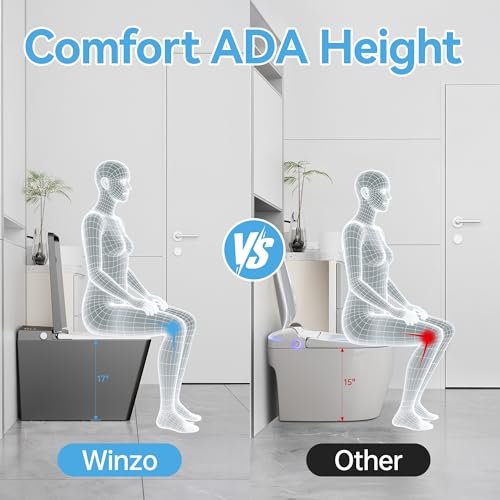 WinZo Smart Bidet Toilet with Built-in Tank, ADA Comfort Height One-Piece Toilet with Warm Water Bidet, Foot Kick Flush, Modern Elongated Smart Toilet with Bidet Built In, Heated Seat & Auto Drying