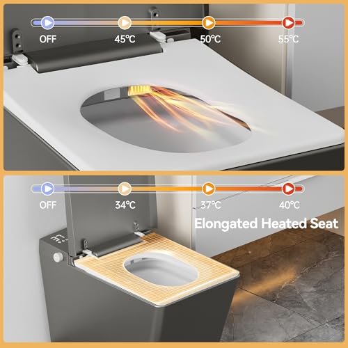 WinZo Smart Bidet Toilet with Built-in Tank, ADA Comfort Height One-Piece Toilet with Warm Water Bidet, Foot Kick Flush, Modern Elongated Smart Toilet with Bidet Built In, Heated Seat & Auto Drying