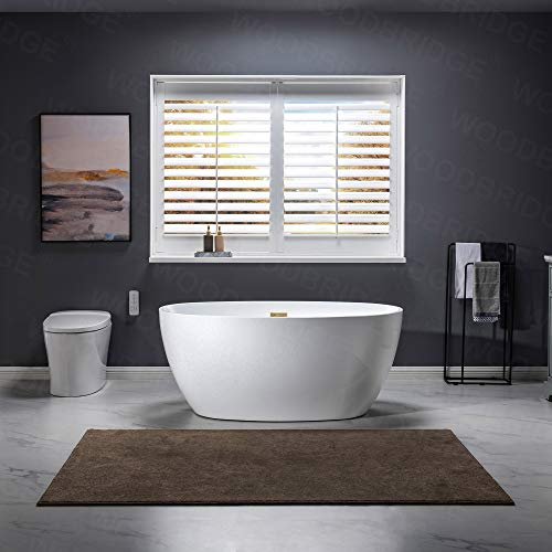 WOODBRIDGE 55" Acrylic Freestanding Bathtub Contemporary Soaking White Tub with Brushed Gold Overflow and Drain,B1418-BG
