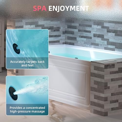WOODBRIDGE 60" Alcove Acrylic Rectangular Whirlpool Heated Jetted Tub in White with Left Drain, Matte Black pop-up Drain Included BM6030L