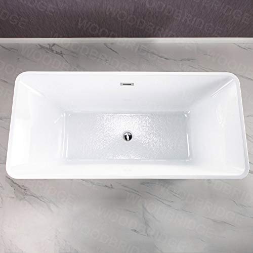 WOODBRIDGE 67" Acrylic Freestanding Bathtub Contemporary Soaking White Tub with Chrome Overflow and Drain，BTS1609 -C-Drain &O