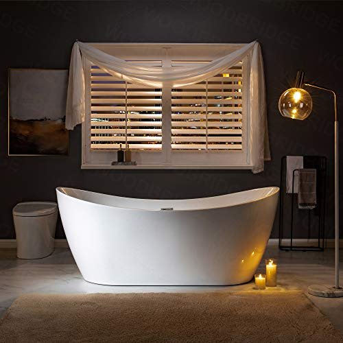 WOODBRIDGE 71" Acrylic Freestanding Bathtub Contemporary Soaking White Tub with Brushed Nickel Overflow and Drain,B0017-BN