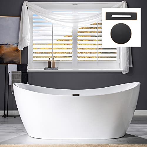 WOODBRIDGE 71" Acrylic Freestanding Bathtub Contemporary Soaking White Tub with Oil Rubbed Bronze Overflow and Drain,B0017-ORB