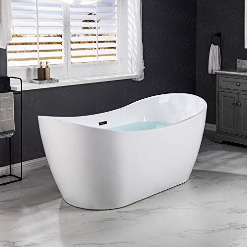 WOODBRIDGE 71" Acrylic Freestanding Bathtub Contemporary Soaking White Tub with Oil Rubbed Bronze Overflow and Drain,B0017-ORB