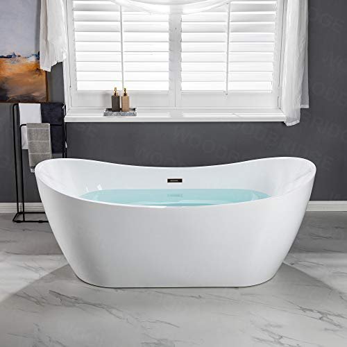 WOODBRIDGE 71" Acrylic Freestanding Bathtub Contemporary Soaking White Tub with Oil Rubbed Bronze Overflow and Drain,B0017-ORB