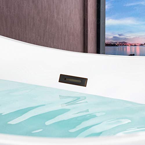 WOODBRIDGE 71" Acrylic Freestanding Bathtub Contemporary Soaking White Tub with Oil Rubbed Bronze Overflow and Drain,B0017-ORB
