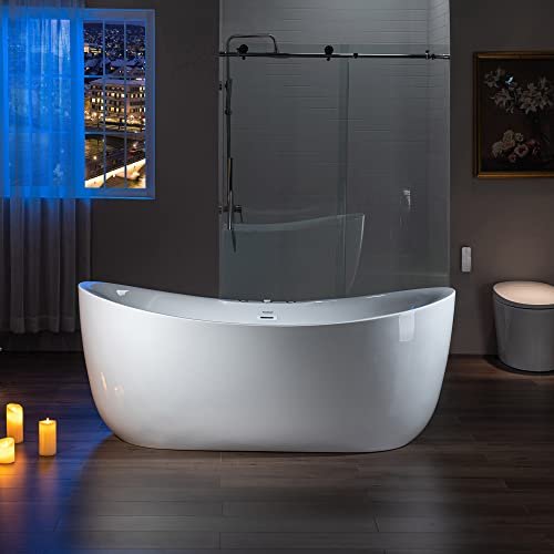 WOODBRIDGE 71" x 31-1/2" Whirlpool Water Jetted and Air Bubble Freestanding Heated Soaking Combination Bathtub, BJ300