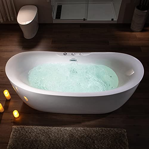 WOODBRIDGE 71" x 31-1/2" Whirlpool Water Jetted and Air Bubble Freestanding Heated Soaking Combination Bathtub, BJ300