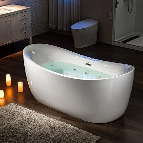 WOODBRIDGE 71" x 31-1/2" Whirlpool Water Jetted and Air Bubble Freestanding Heated Soaking Combination Bathtub, BJ300