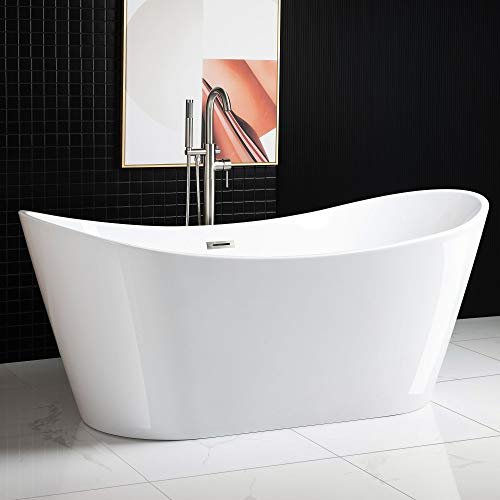 WOODBRIDGE 71"Freestanding White Acylic Soaking Bathtub with Brushed Nickel Drain and Overflow,B0017-BN
